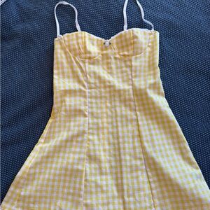 SHEIN Yellow and White Gingham Mini Dress